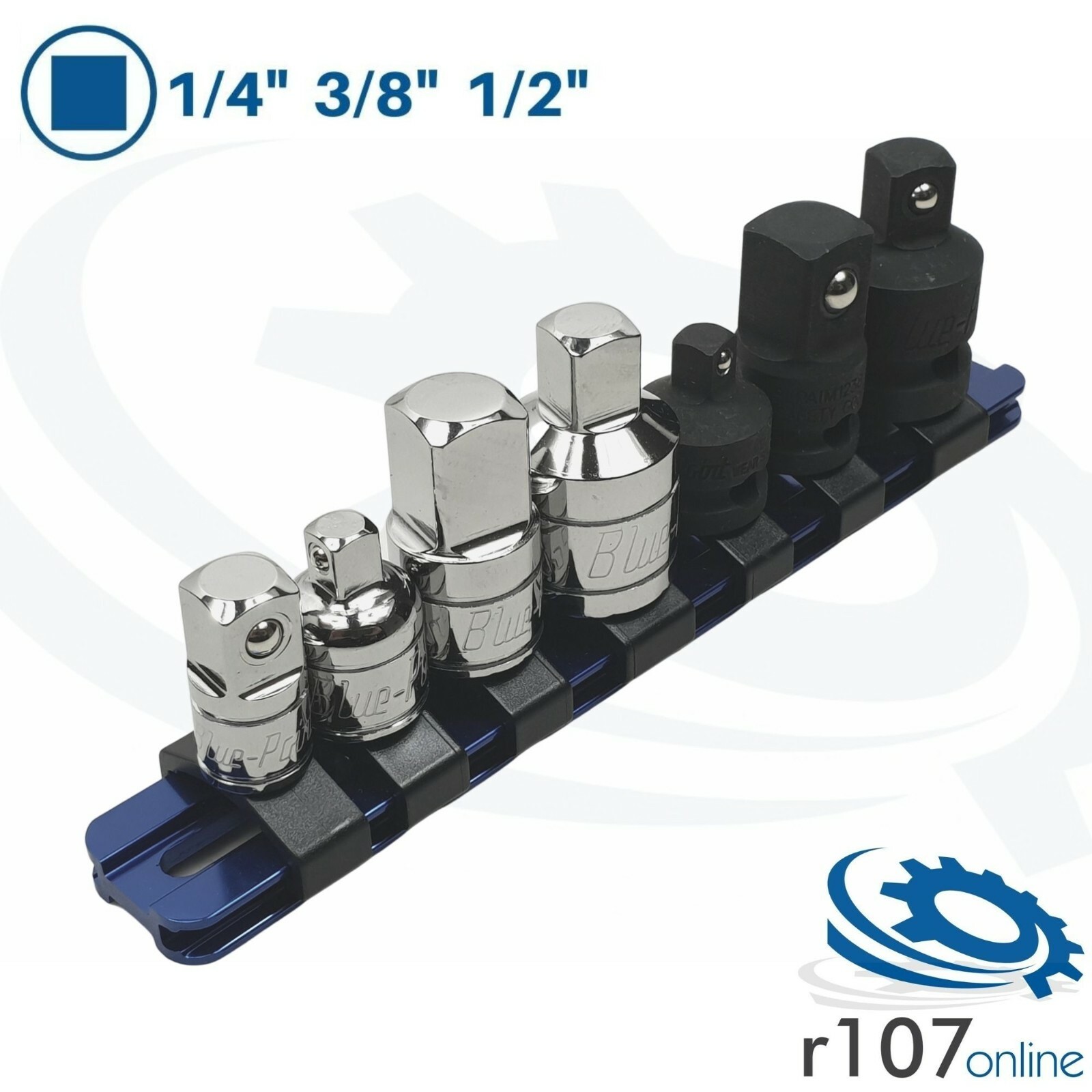 Blue Point 1/4″ 3/8″ 1/2″ Step Up & Down Adaptors with Rail – As sold by Snap On