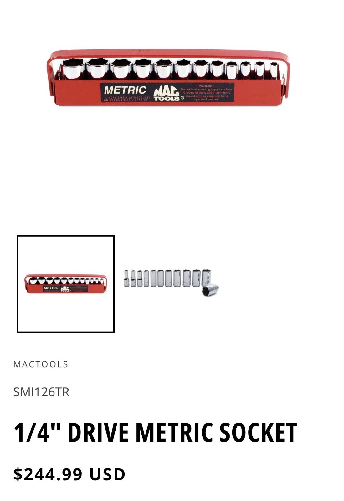 Mac Tools SMDM126BRPT 12 PCs 1/4″ Drive Metric Deep Chrome Socket Set New Sealed