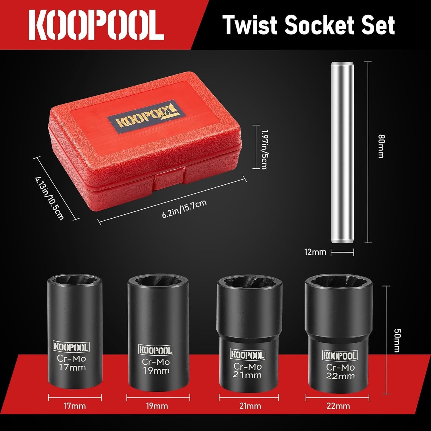 5-Piece Lug Nut Remover Set with Drift Punch – Heavy Duty Chrome Molybdenum S…