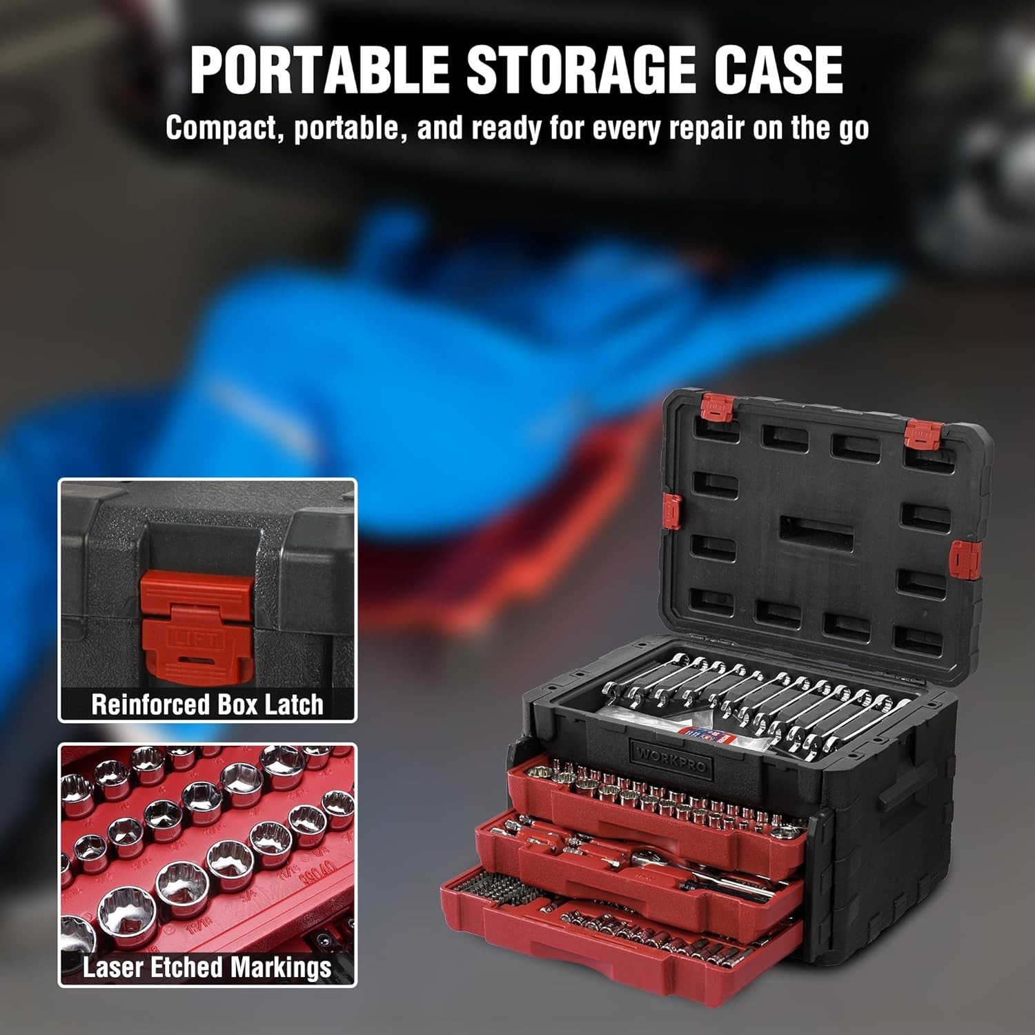 450-Piece Drive Socket Set 1/2″ 1/4″ 3/8″, CR-V Metric and Imperial with Quic…