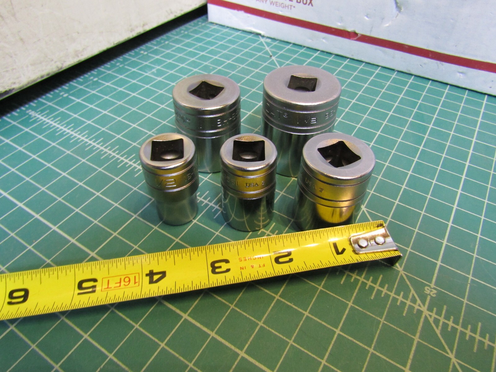 Lot of 5 CAT Sockets, NEW all ½” Drive, Standard Sockets 12 pt, 1 – ½” # 1S-0259