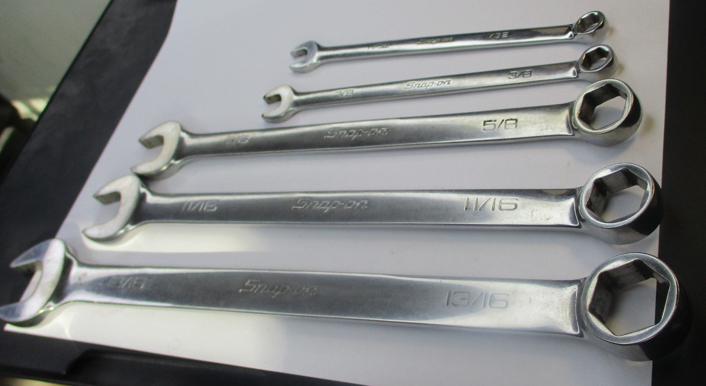 Snap on 5pc 6 Point SAE 11/32 3/8 5/8 11/16 13/16 Combination Wrench Set MARKS