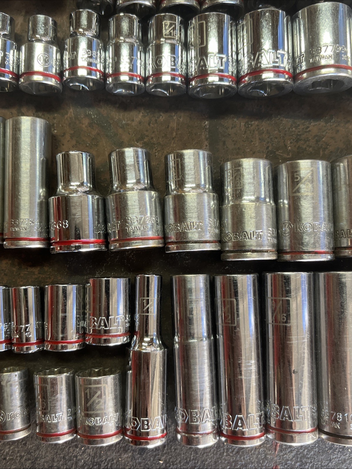 🔥 Kobalt 1/4 3/8 1/2 Drive 62 Piece 6 & 12 Point Short Deep Socket Set Lot Sae