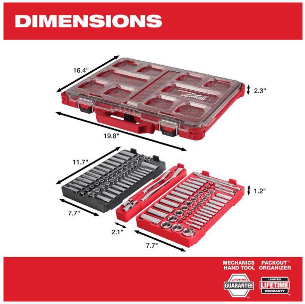Milwaukee 48-22-9486 PACKOUT 1/4 and 3/8″ DR Metric & SAE Ratchet & Socket Set
