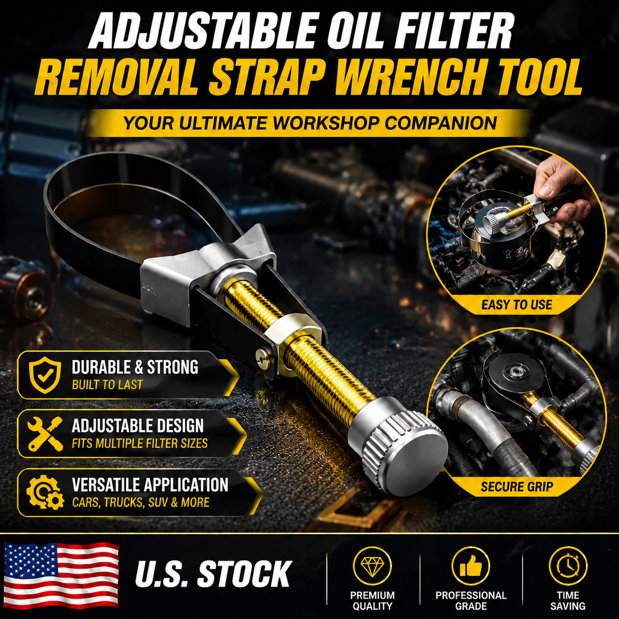 Oil Filter Removal Tool Strap Wrench Diameter Adjustable 60mm To 120mm Car Auto