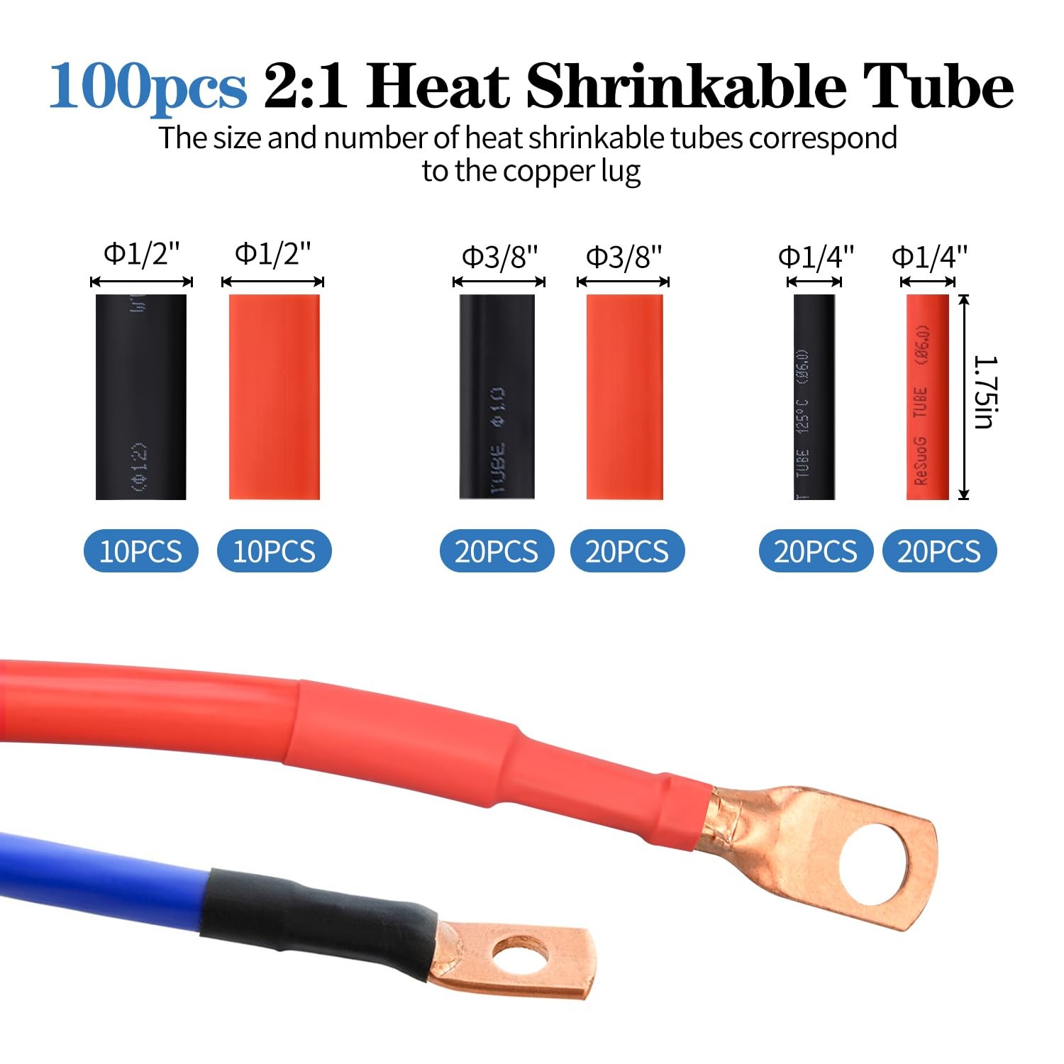 Cable Lug Crimping Tool with 74pcs Copper Wire Lugs, 100pcs Dual Silver/Grey