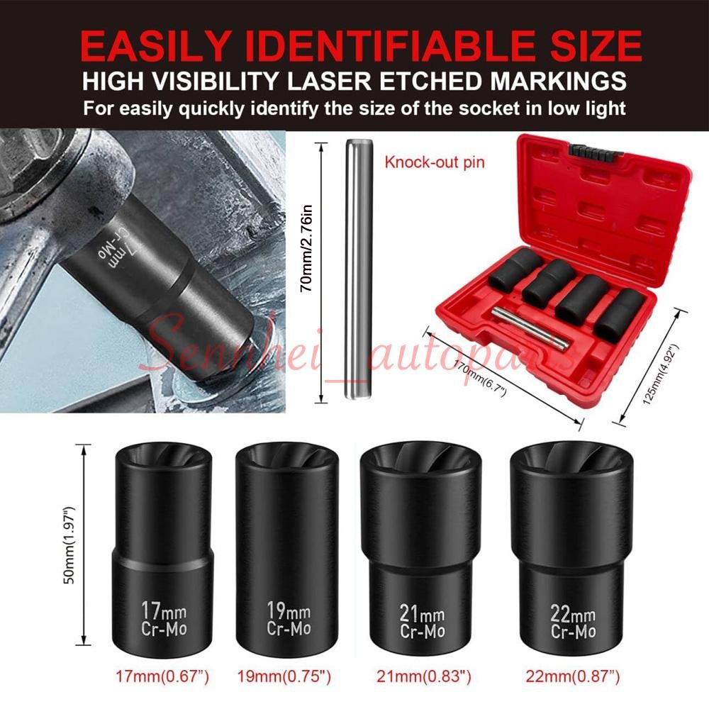 ABN Twist Socket Set Lug Nut Remover Extractor Tool- 5PC 1/2″Dr.Twist Socket Set