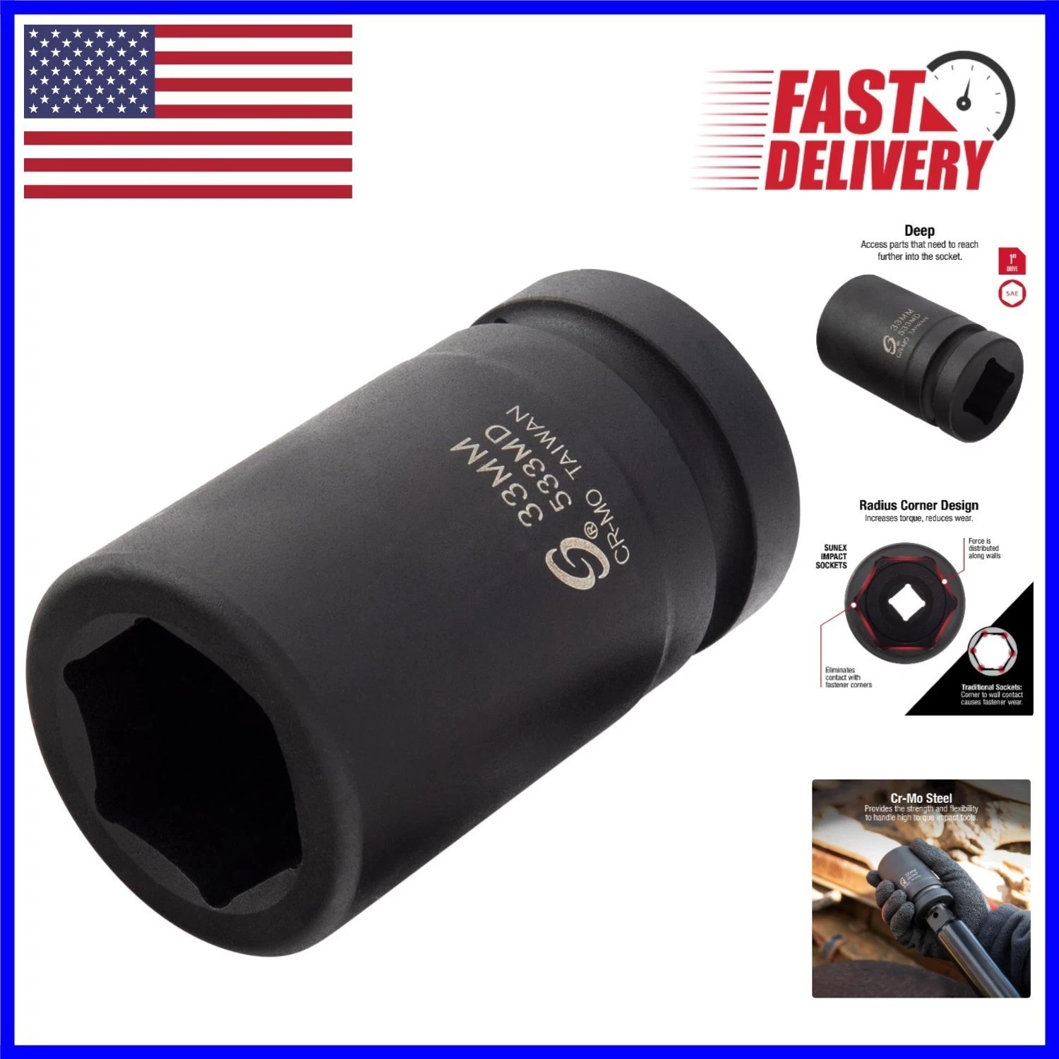 Professional 33mm Deep Impact Socket in Chrome Molybdenum – Lifetime