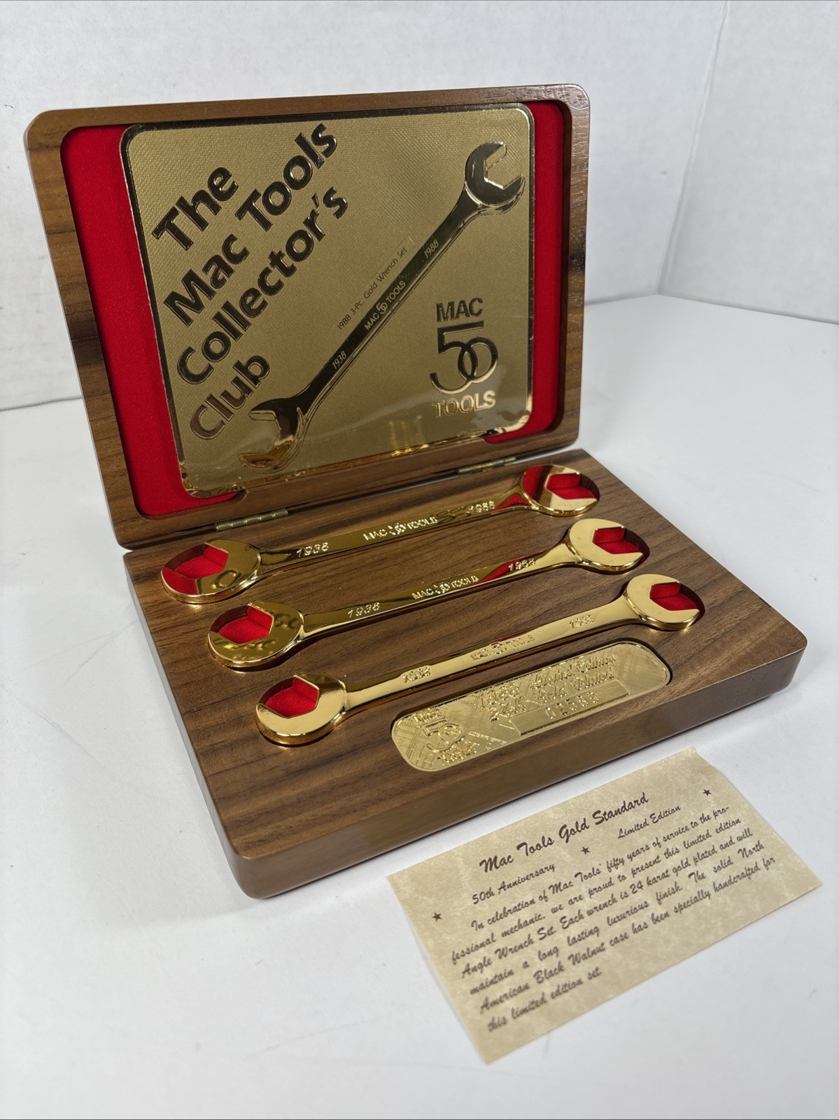 24kt Gold 1988 50 year Anniversary Mac Tools Collector’s Club 3 Piece Wrench Set