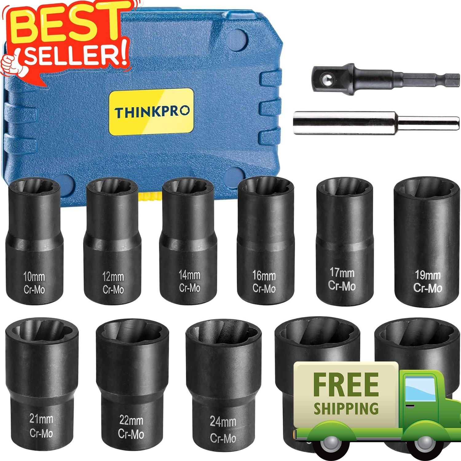 13PCS Lug Nut Removal Tool Set 1/2″ Drive Bolt Extractor Easy Out Kit