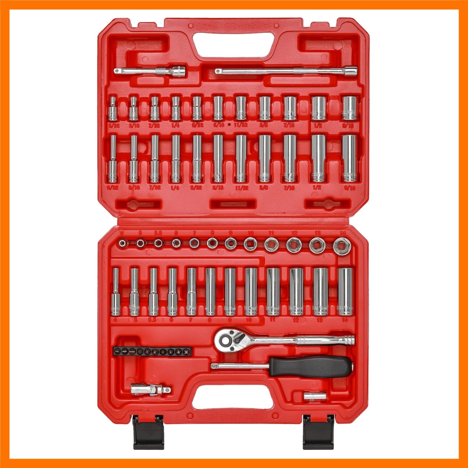 62 Pieces 1/4 Inch Drive Socket Set, SAE/Metric, 1/4″ Dr. Socket Set with Rat…