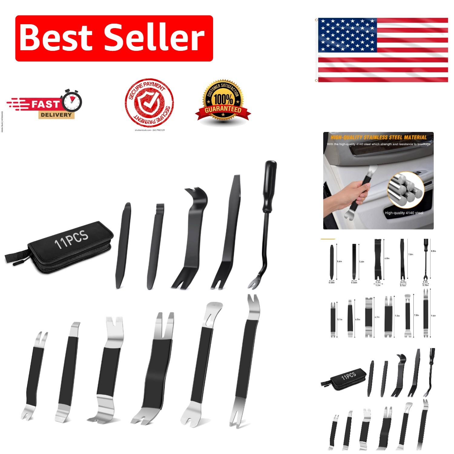 Durable 11PCS Metal & Nylon Trim Tools with Anti-Slip Grip for Car Interiors