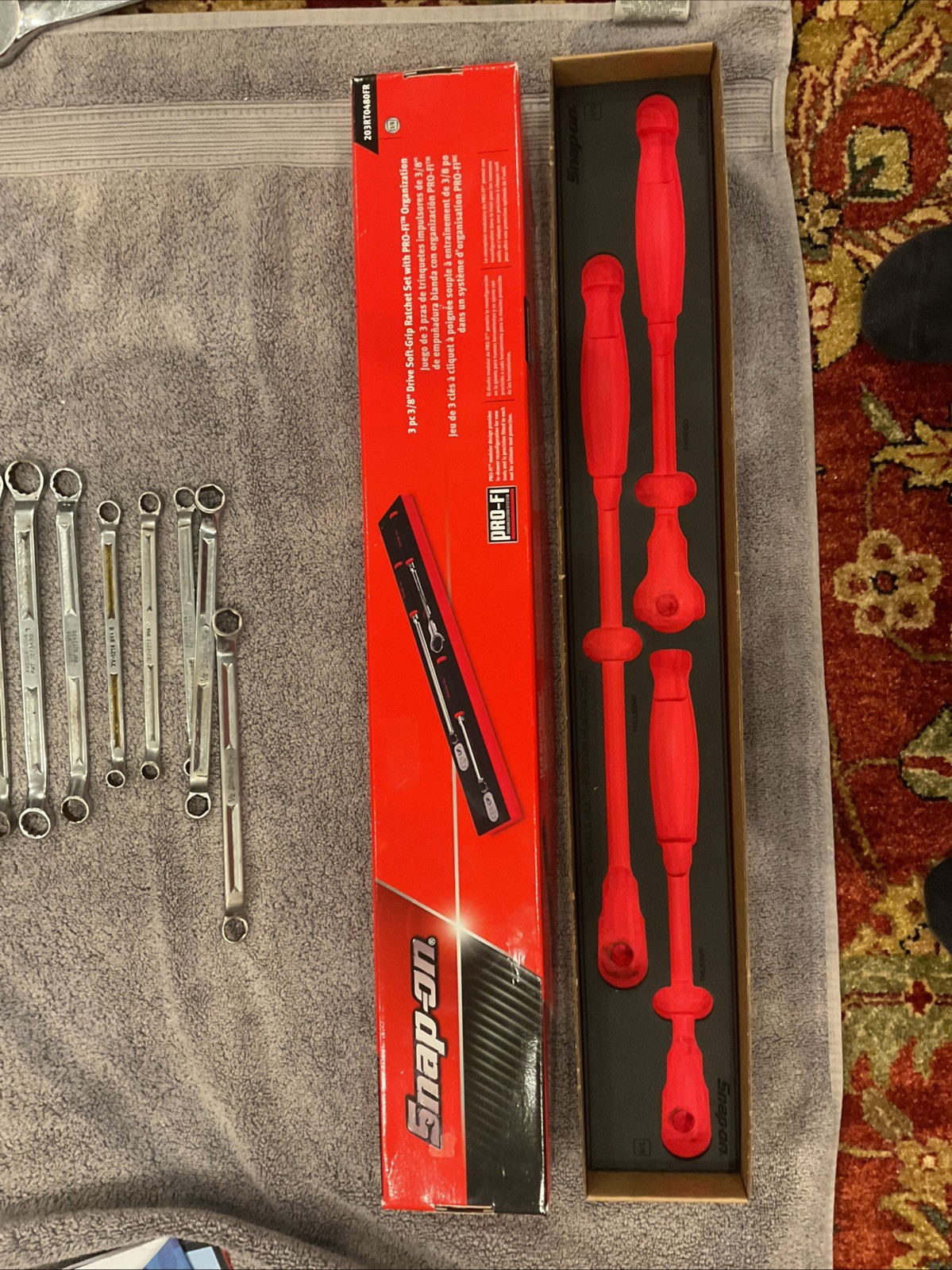 New In Box Snap On 203RT0480FR 3/8” Soft Grip Ratchets Set w/ PRO-FIT Foam NEW!
