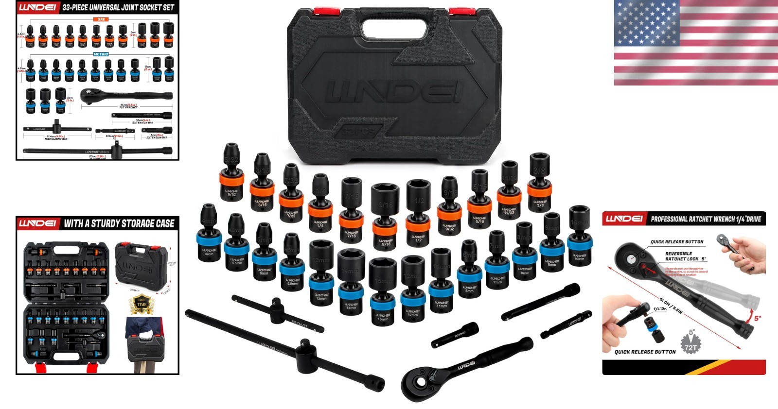 33-Piece 1/4-Inch Drive Swivel Socket Set – CR-MO Steel – Lifetime