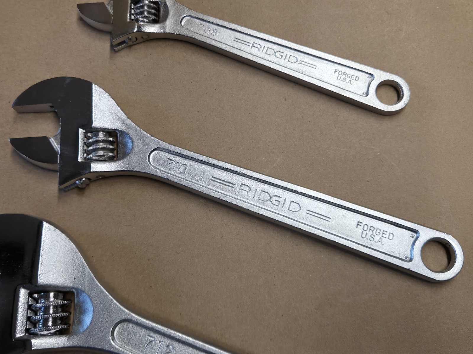 NOS USA Ridge Tool Co Ridgid 3 Pc Adjustable Wrench Set 8″ 10″ 12″ 708 710 712