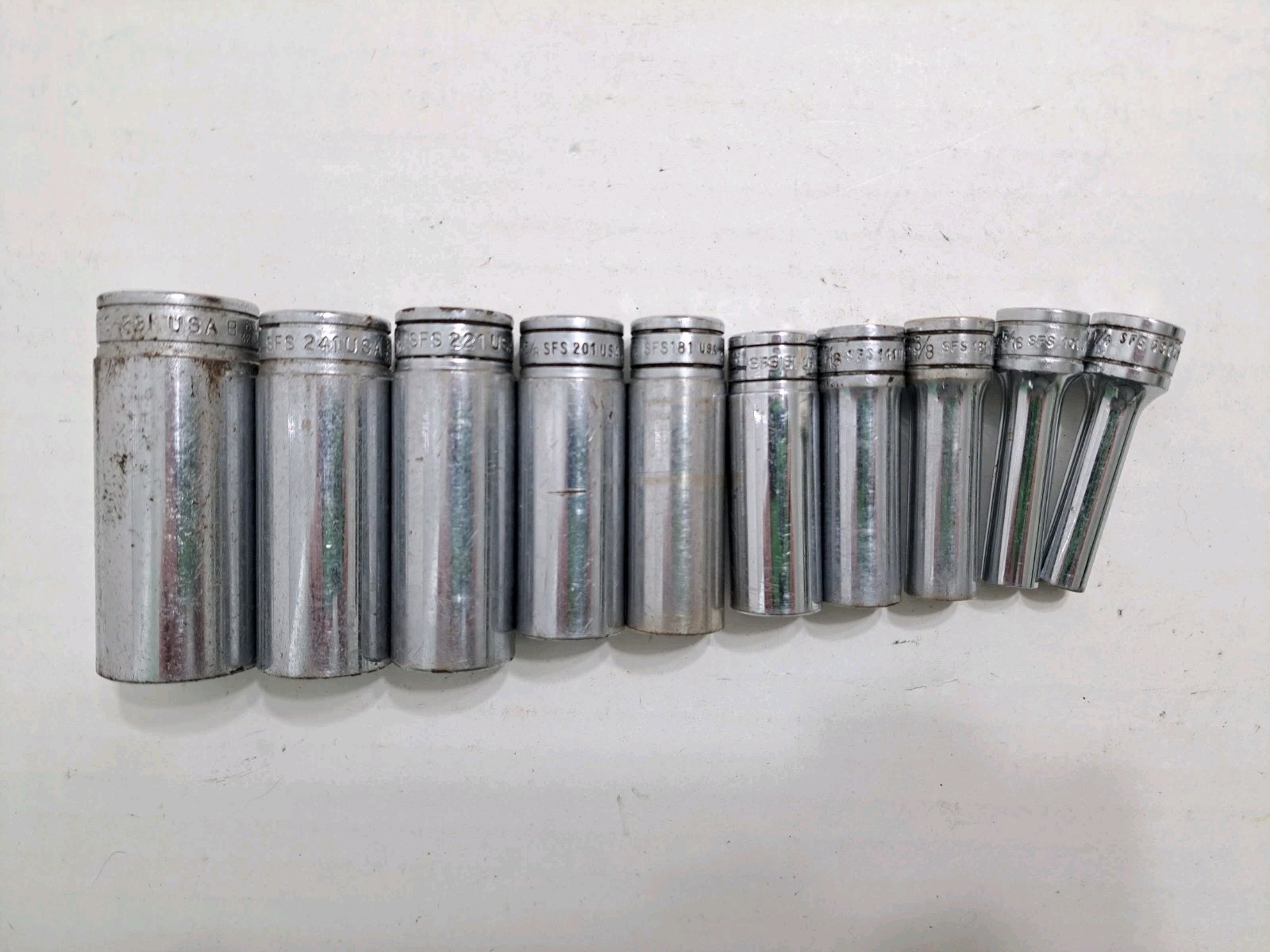 Snap On Set of 10 3/8 Drive 6pt SAE Sockets 7/8 3/4 11/16 5/8 9/16 1/2 7/16 SFS