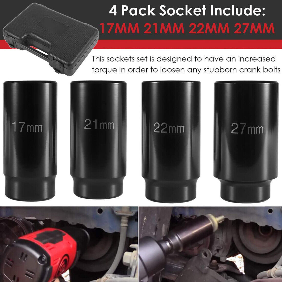 Crank Bolt Socket Set, 17MM/21MM/22MM/27MM Harmonic Balancer Socket Set
