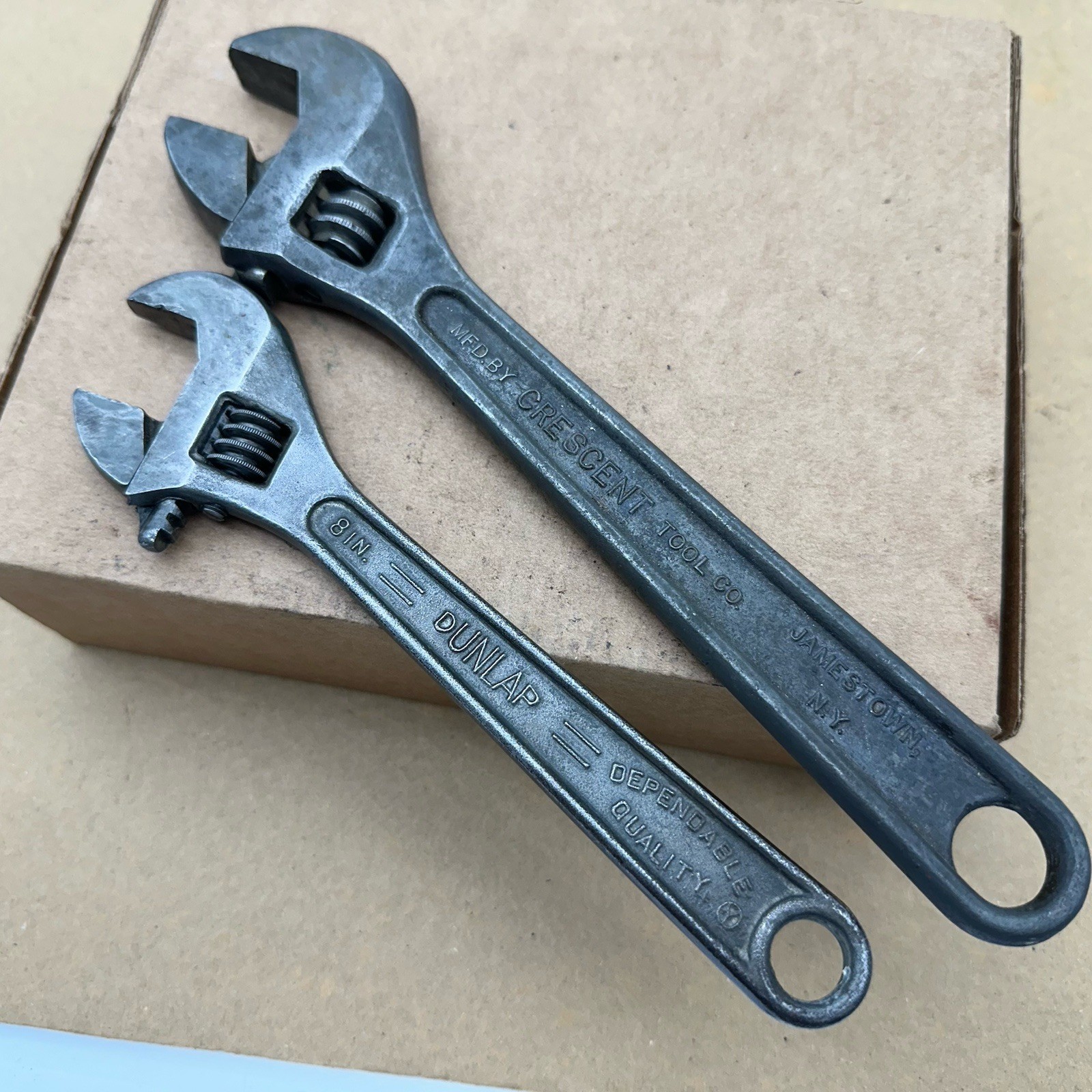 2 Vtg Crescent Tool Co Dunlap 10” 8” Adjustable Wrench Made USA Jamestown *READ*