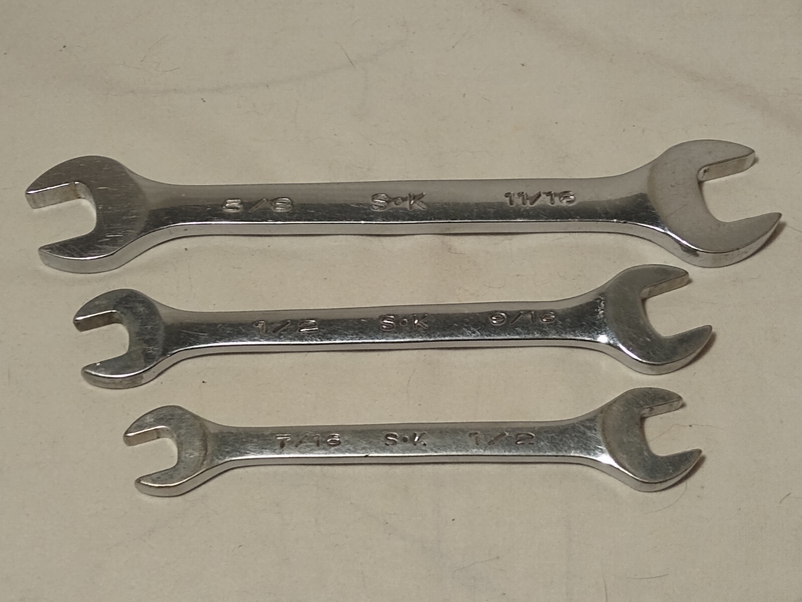 S-K SuperKrome 86414 85416 86420 3 Piece Open End SAE Wrench Set USA See Below
