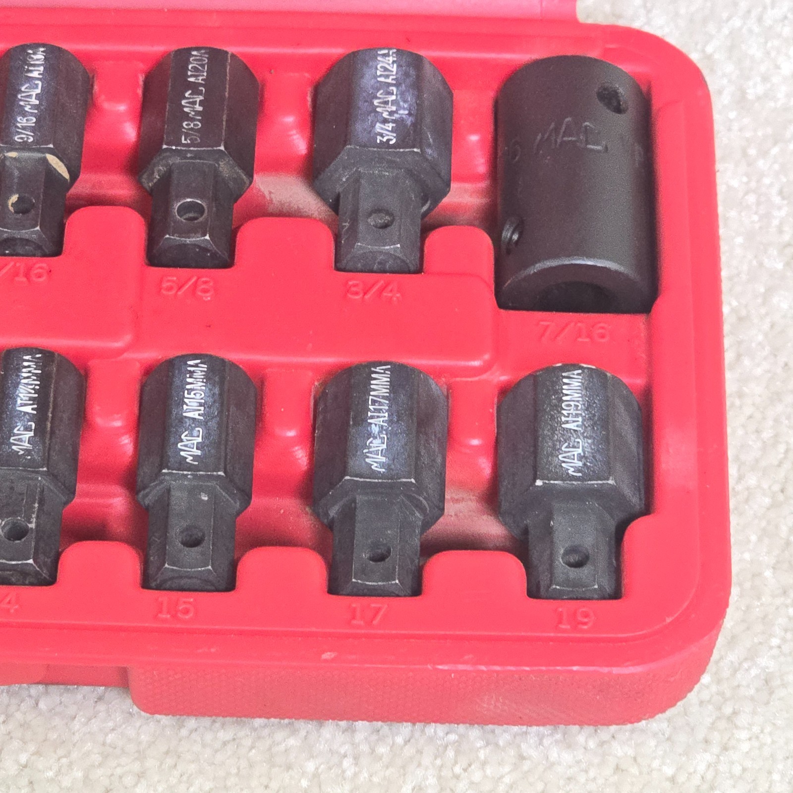 Mac Tools 16pc Hex Bit Driver Set Metric SAE SVA15B Case 8mm-19mm