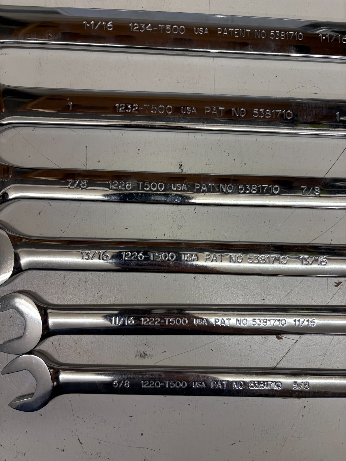 8 Set Proto Tools Anti-Slip SAE Wrench Set 1234-T500 1-1/4 1-1/8 1-1/16 7/8 5/8