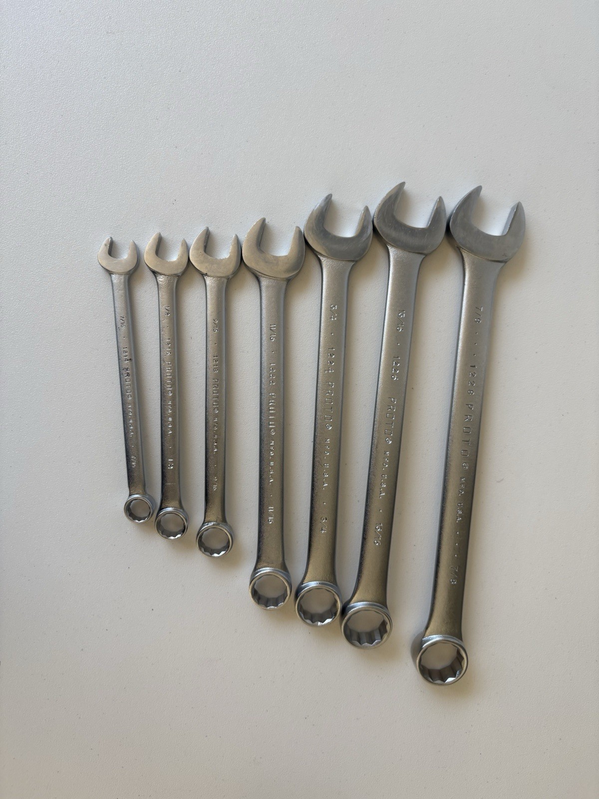 Vintage Proto Professional 7pc Combination Wrench Set 1214-1228 12pt USA Made