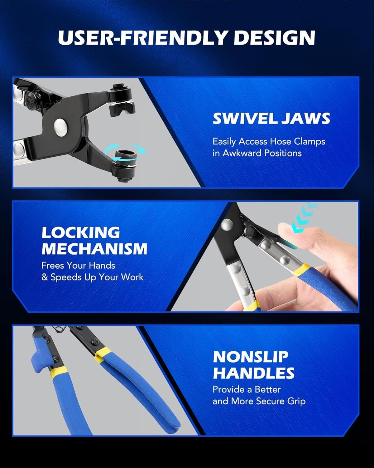 Pro 9pc Hose Clamp Pliers Kit – Flexible, Clic R, Swivel Jaw – Durable Auto R…