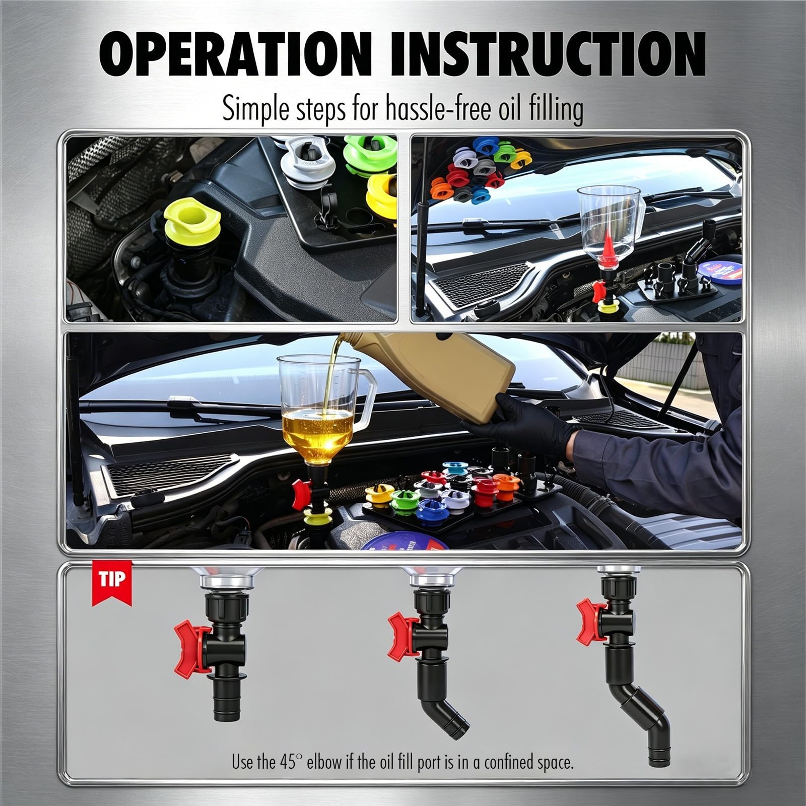 20-Piece Spill-Proof Oil Funnel Kit with 12 Adapters & Shut-Off Valve, Automotiv