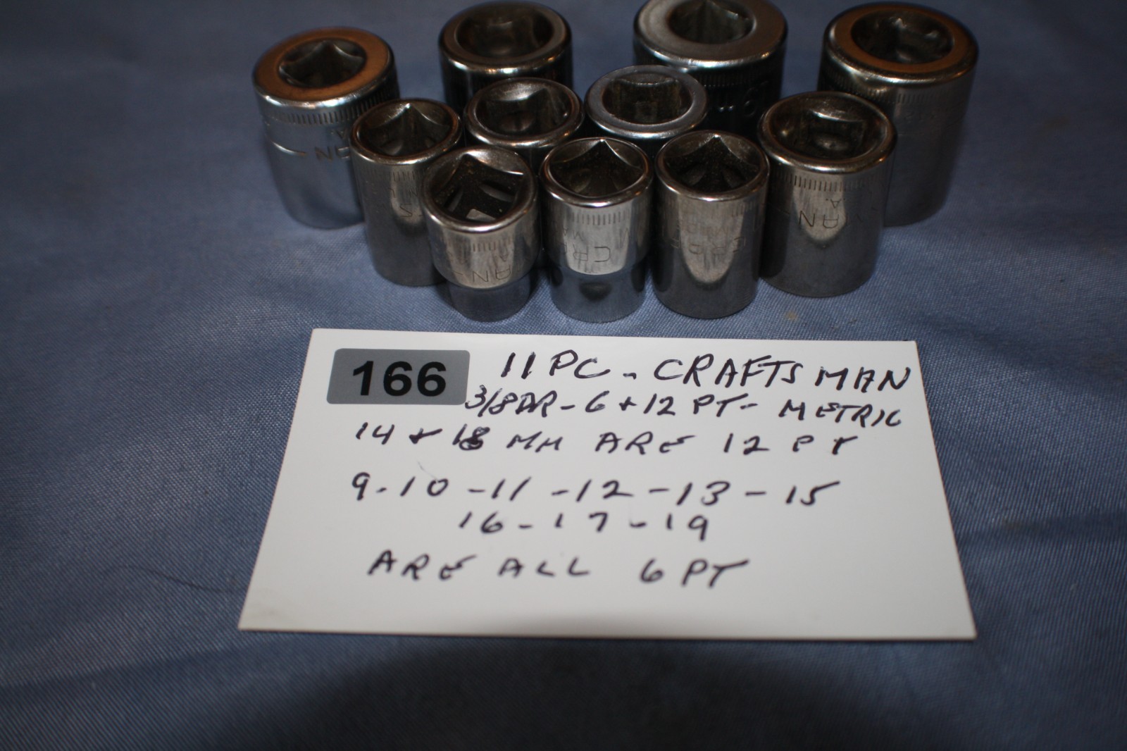 Craftsman 11 PC. – METRIC SOCKETS -3/8″ Dr 6 Pt & 12 pt – G SERIES – 9mm – 19mm.