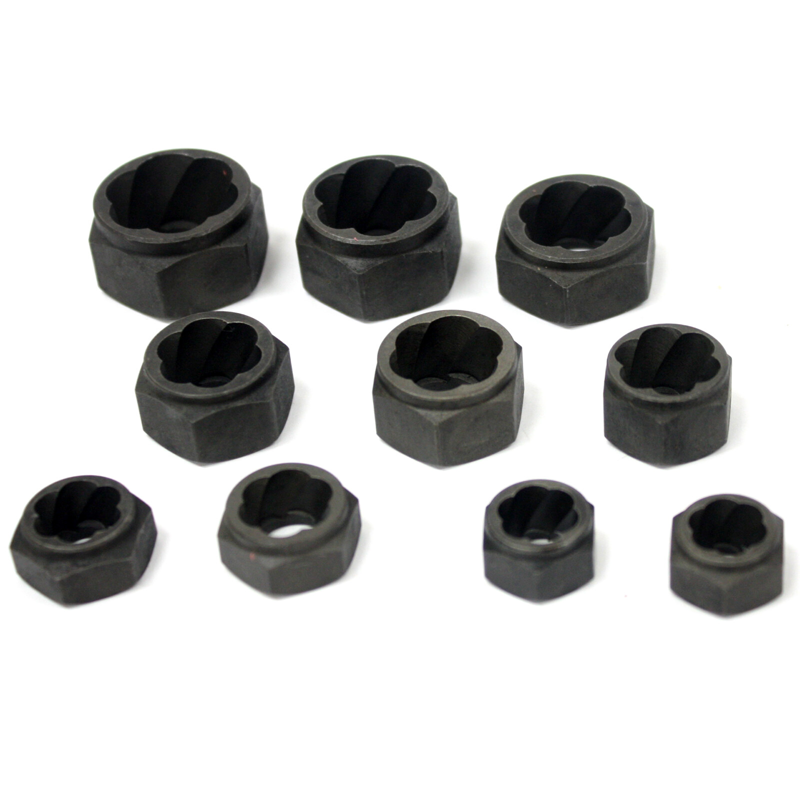 10pc 9 – 19mm Low Profile Damaged Broken Rounded Stud Nut Bolt Remover Twist Set