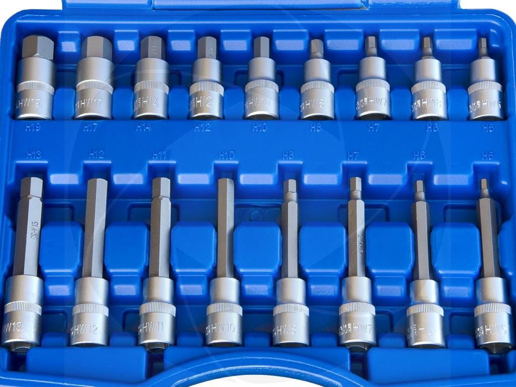 30pcs 1/2 Drive Metric Hex Sockets Set Allen Keys Bit H5-H19 Extra Long & Short