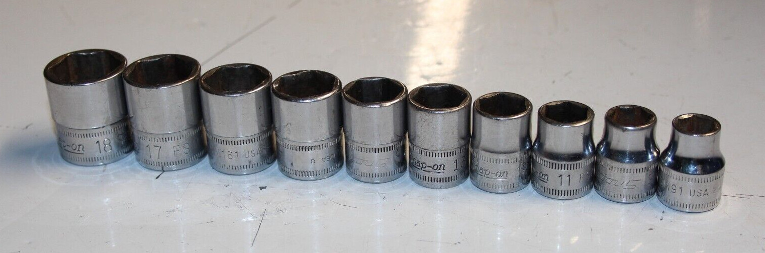 SNAP-ON TOOLS 3/8″ Drive 6-Point Metric Shallow Socket SET 18-9MM 10-pieces USA
