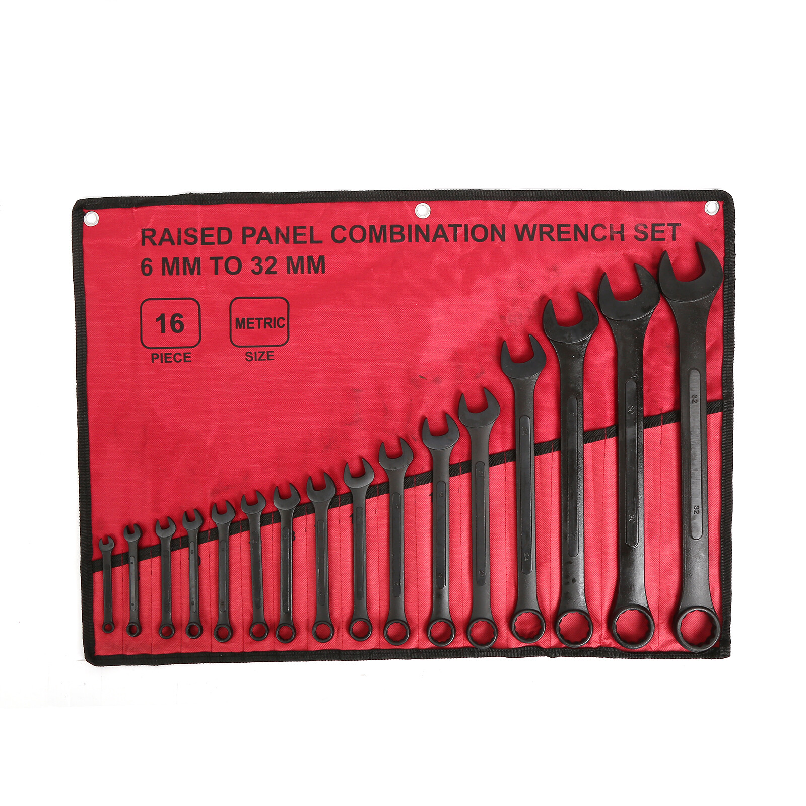 16pcs Combination Wrench Set, Metric 6mm to 32mm w/ Roll Up Pouch Raised Panel