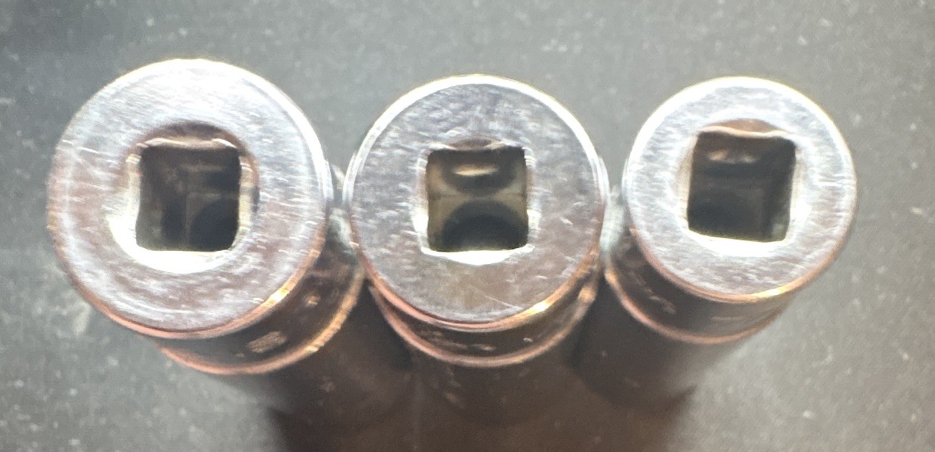 Snap-on USA 1/4” Drive Deep Socket Lot 7/16 1/2 9/16 Sequential SAE 3 Pc