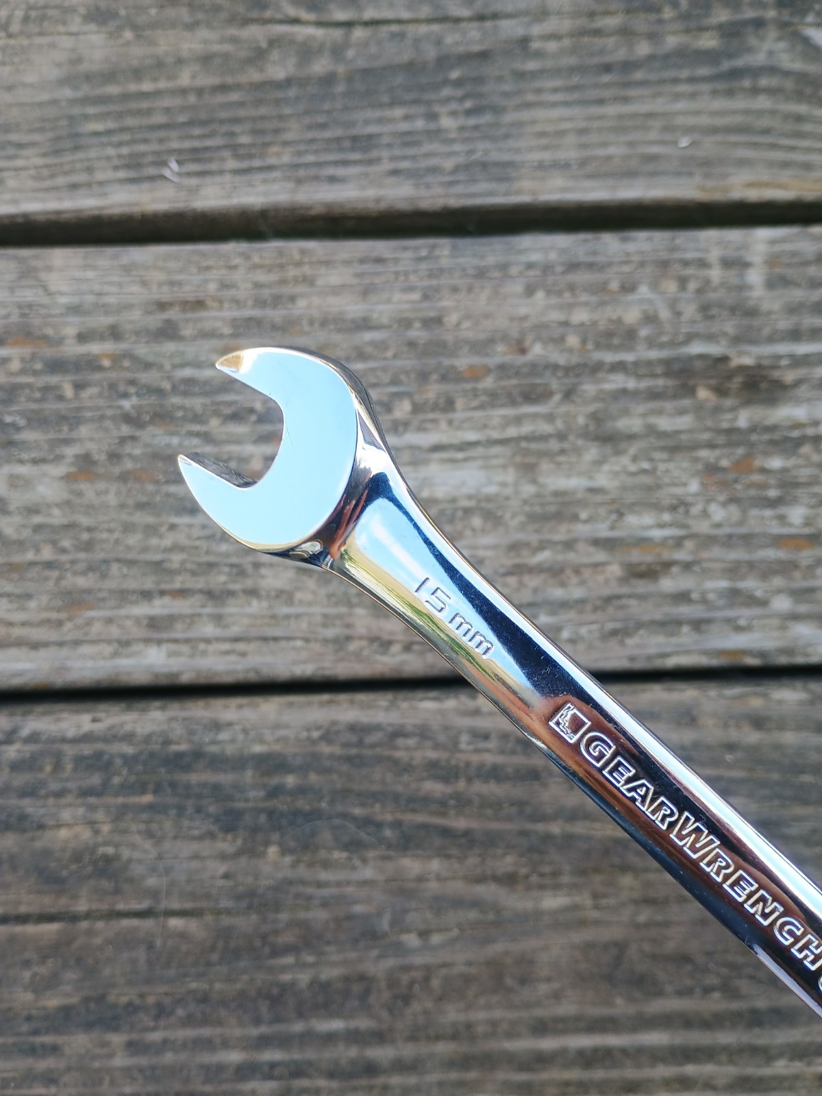 Gear Wrench 15mm Combination Wrench 12 Point Polished Chrome 7.75″ Long
