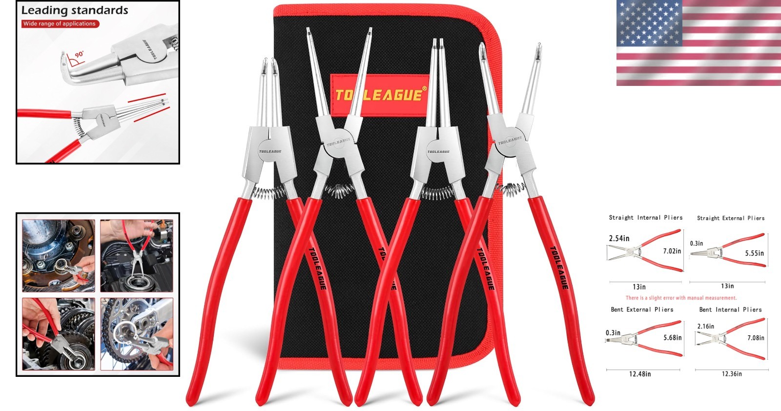 Circlip Pliers Kit, 4-piece Set, Internal/External 13 inches