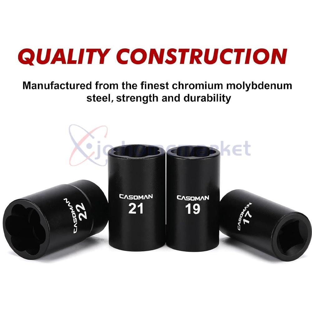 5Pcs Twist Socket 1/2” Drive For Wheel Lug Nut Damaged Removal and Extractor