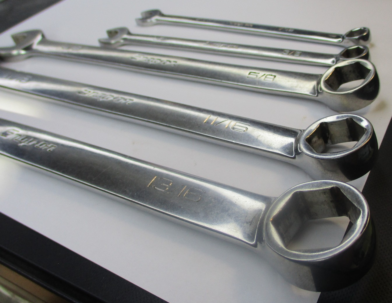 Snap on 5pc 6 Point SAE 11/32 3/8 5/8 11/16 13/16 Combination Wrench Set MARKS