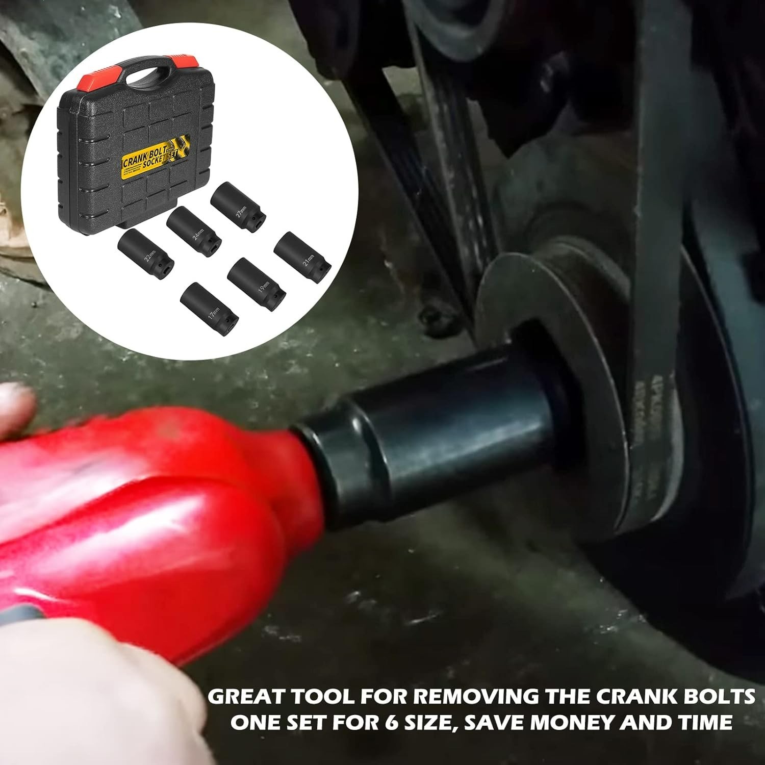 1/2″ Drive Crank Bolt Socket Set, 17MM, 19MM, 21MM, 22MM, 24MM 27MM, Harmonic…