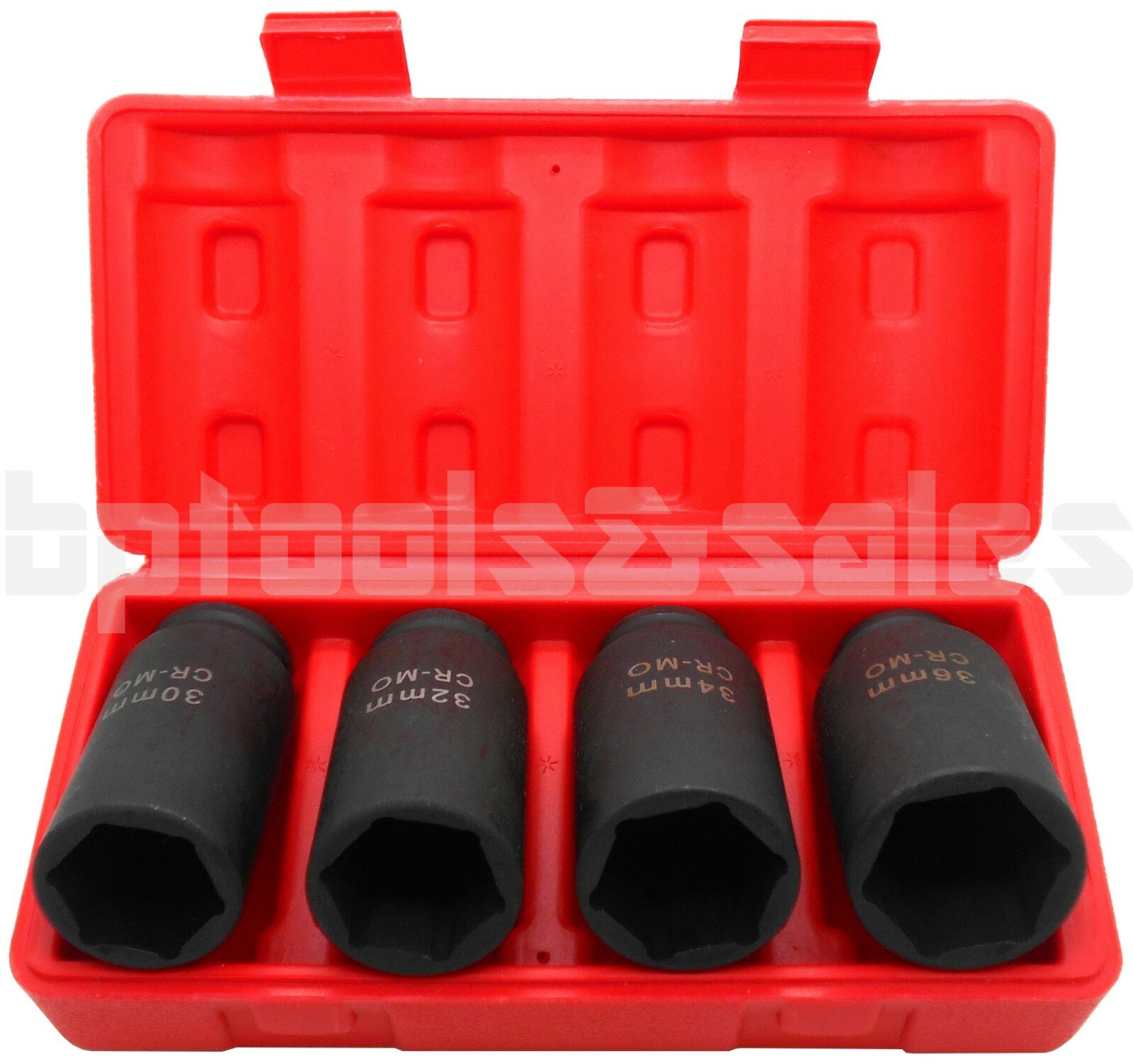 6 Point 4pc 1/2″ Drive Deep Spindle Axle Nut Socket Set MM 30mm 32mm 34mm 36mm