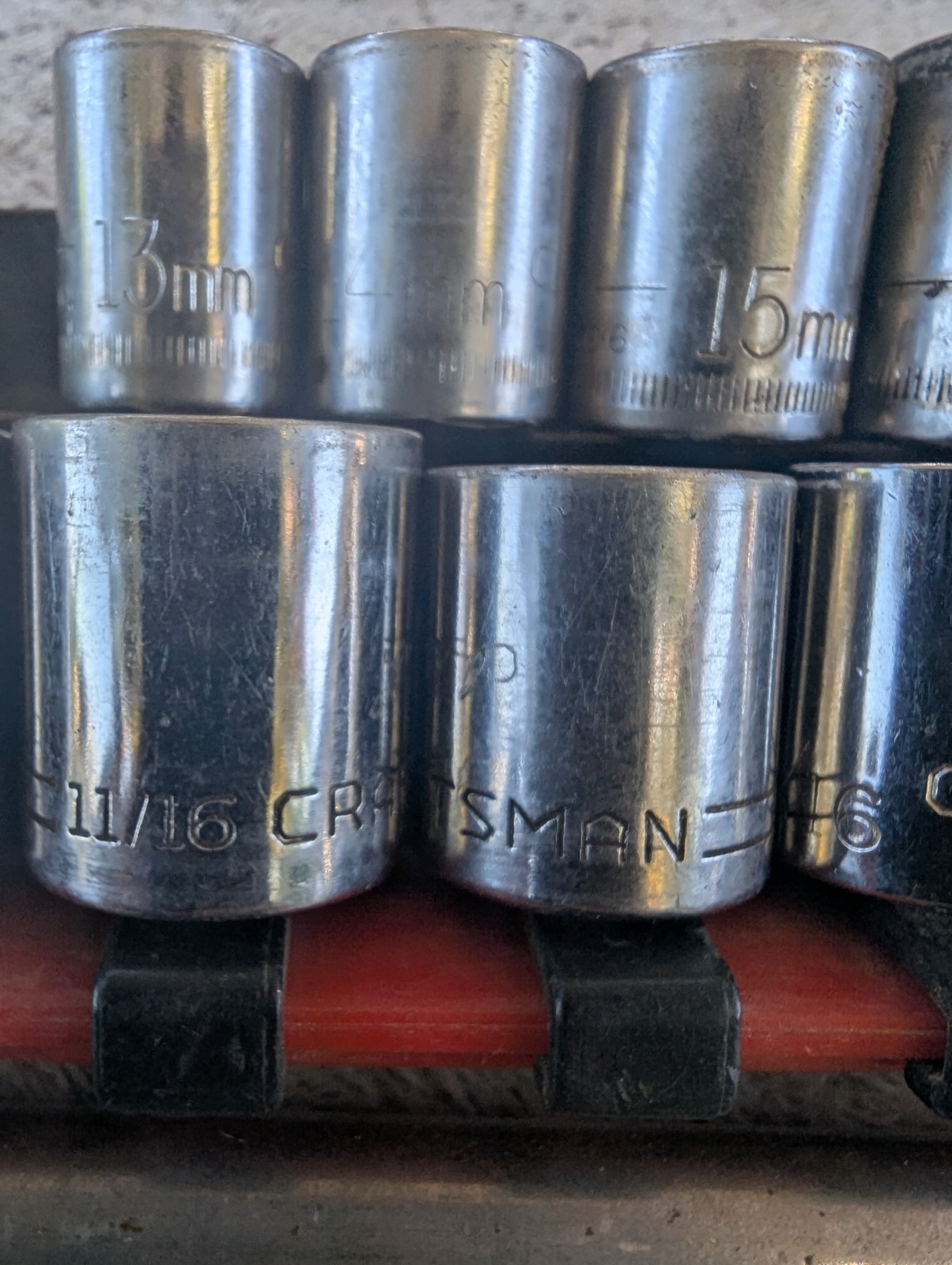 3/8″ Dr Craftsman Shallow Sockets & 2 Extensions SAE Metric 13-19mm & 3/8-13/16″