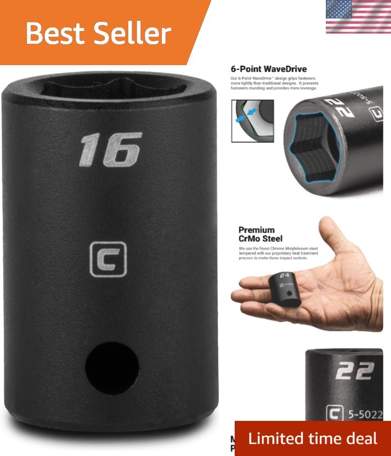 16 mm Shallow Impact Socket, 1/2-Inch Drive, 6-Point, Metric