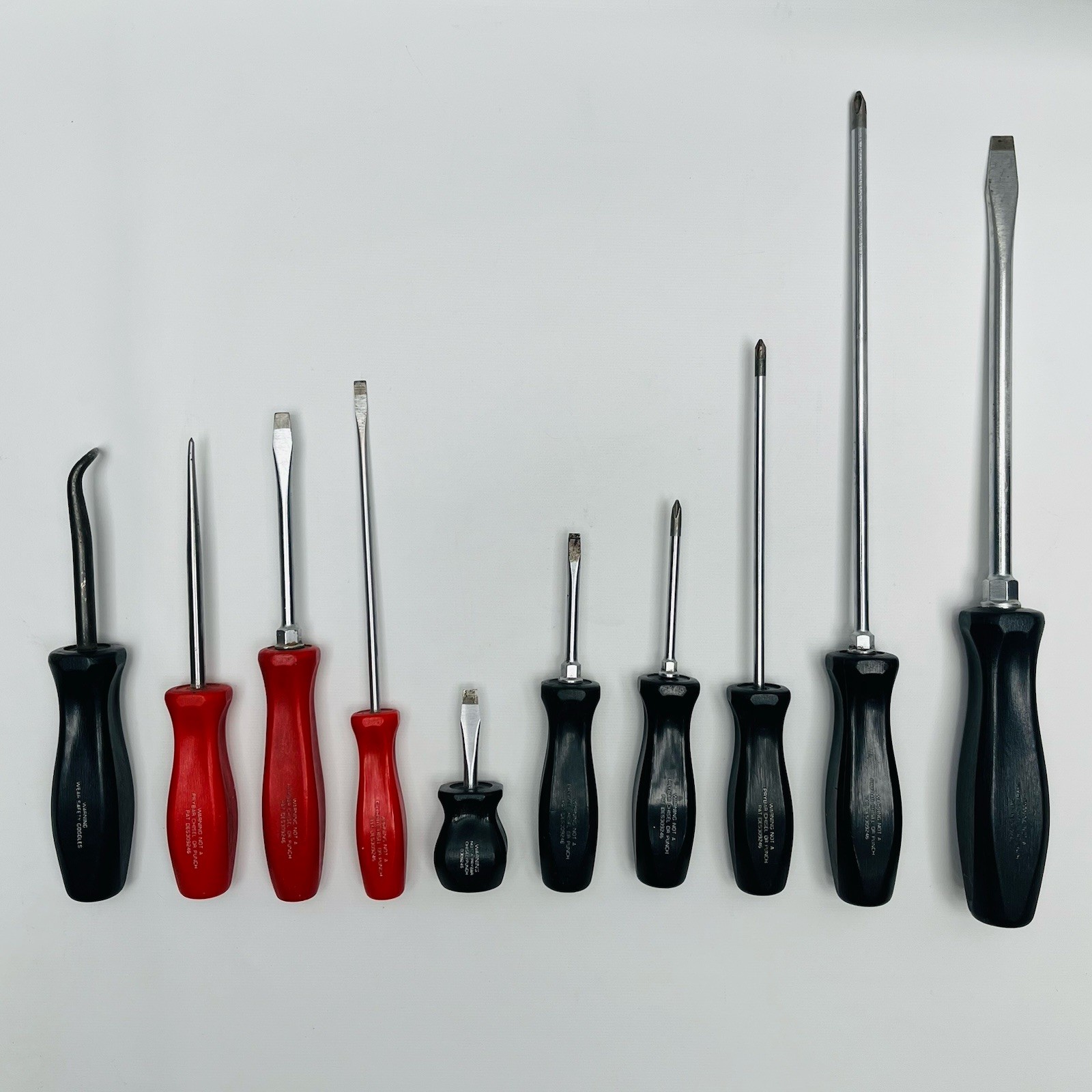 Snap On Lot Of 10 Tools, Screwdrivers, Cotter Pin Puller & Scratch awl