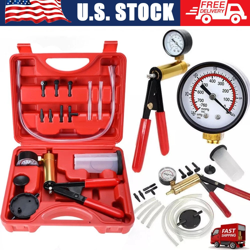 Hand Held Vacuum Pressure Pump Tester Set 0-30inHg Brake Fluid Bleeding Kit