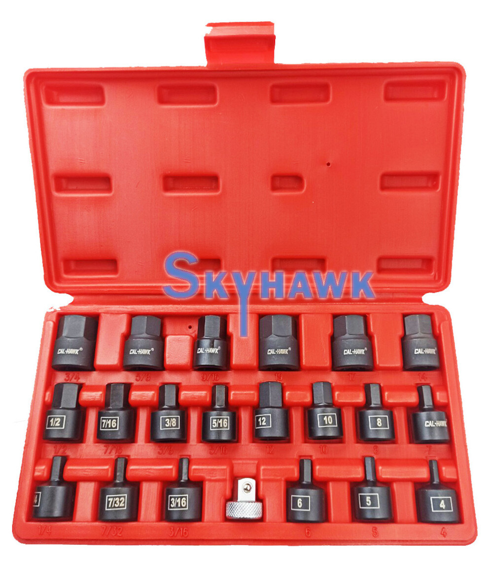 21pc 3/8″ Drive SAE and Metric Hex Low Profile Nano CR-Mo Impact Socket Bit Set