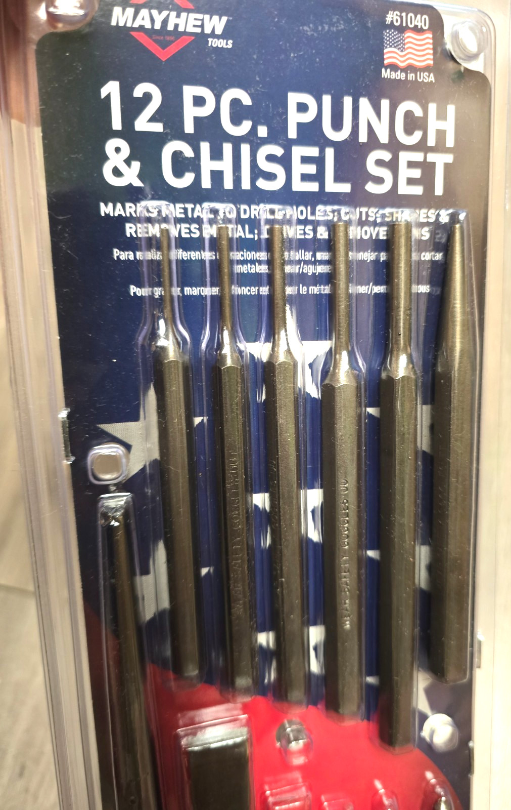 Mayhew PRO Tools 61040, 12pc Pin Punch & Chisel Set, Made in USA