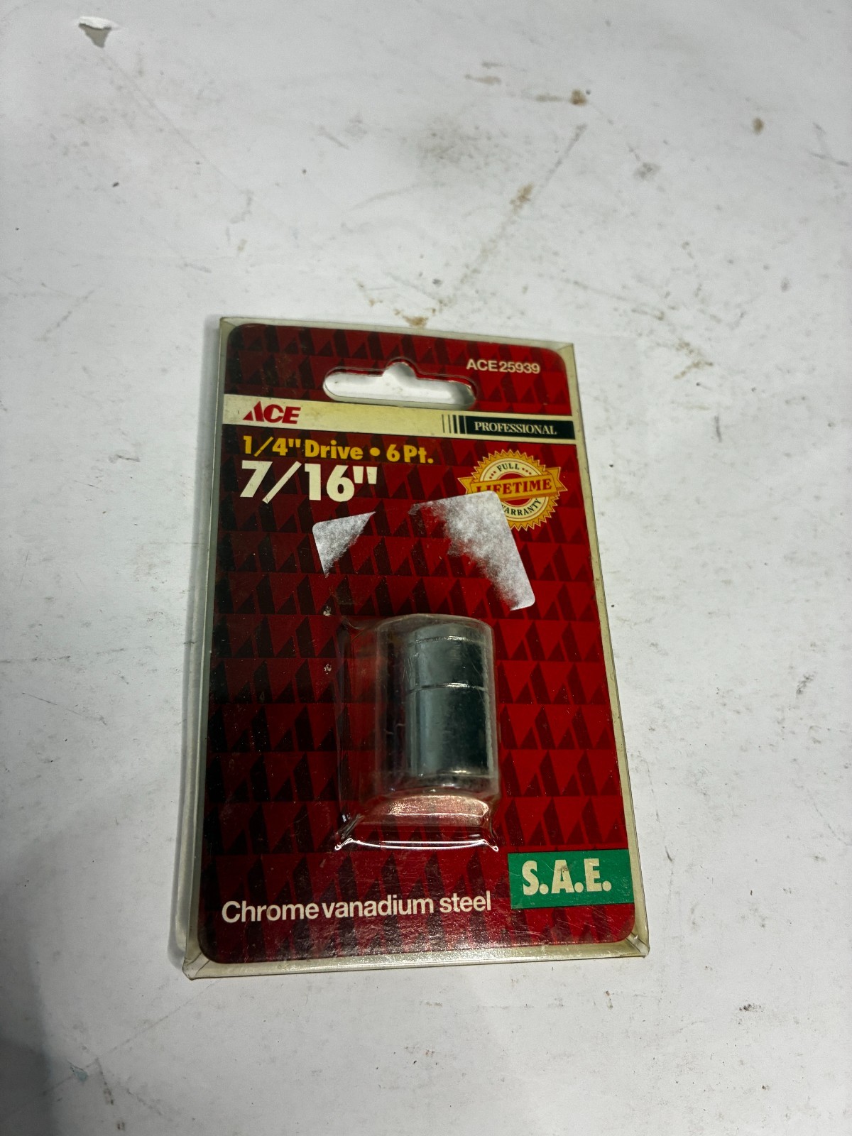 Ace 7/16 SAE Socket 1/4 Drive 6 Point Chrome Vanadium New Sealed Vintage 25939