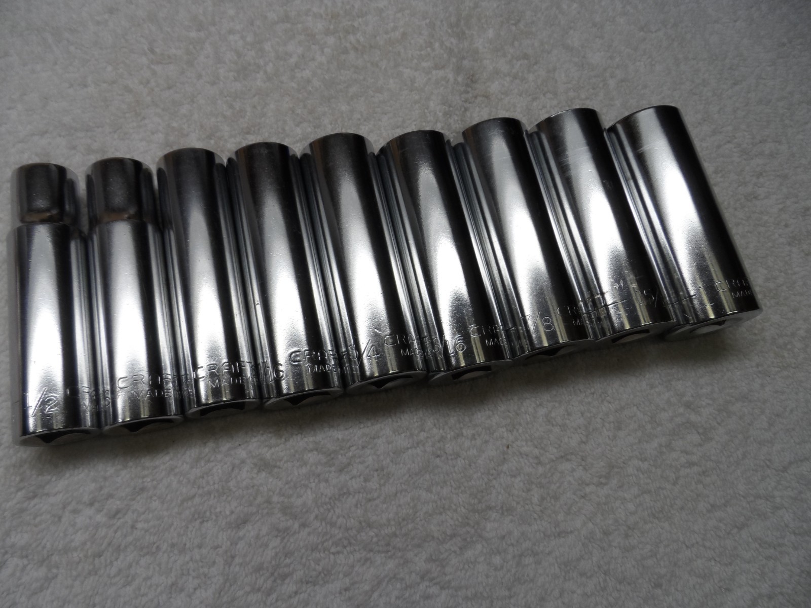 Craftsman 1/2″ Drive SAE Deep Socket Set, USA, 12pt – 9 pcs (1/2″ to 1″) -V- -G-
