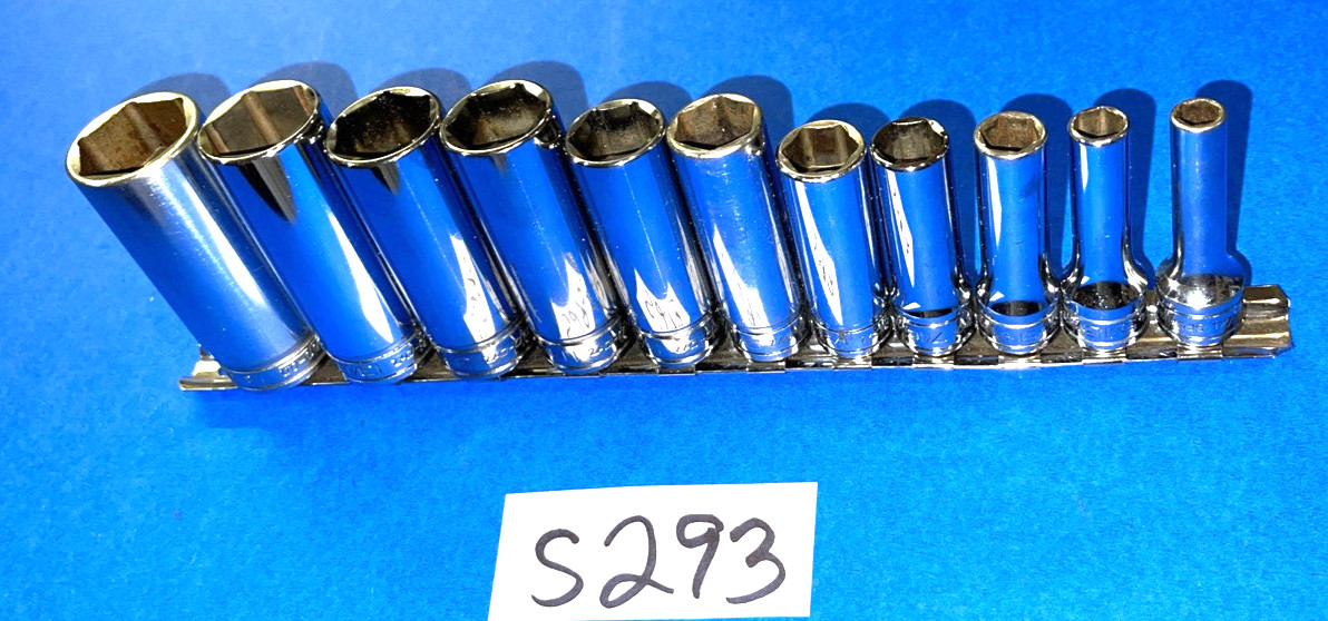 SNAP-ON TOOLS 11 PIECE 3/8 DRIVE SAE. DEEP CHROME 6 POINT SOCKET SET 211SFSY