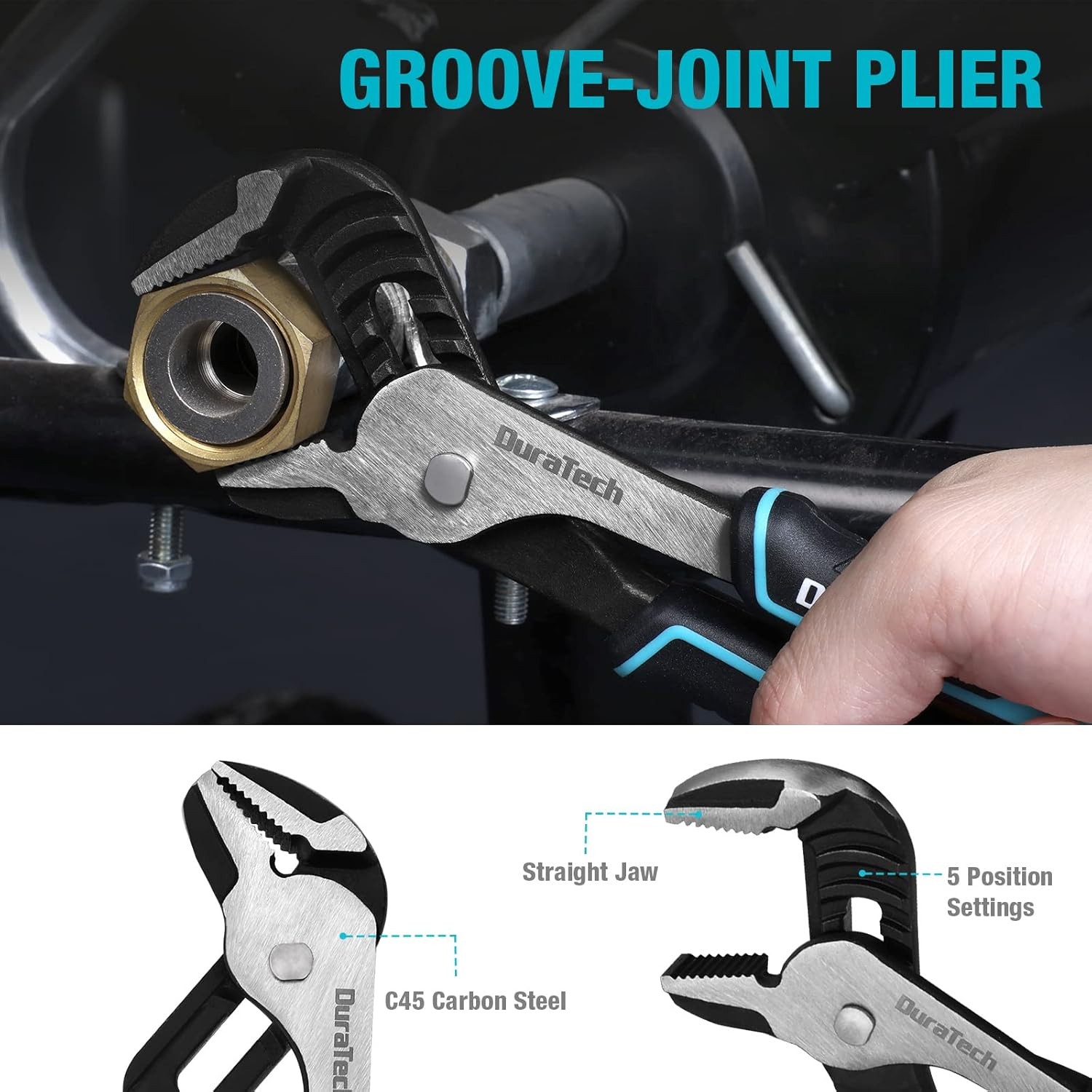 DURATECH 5-Piece Cr-Ni Pliers Set, 6″ Long Nose, Slip Silver, Blue, Black